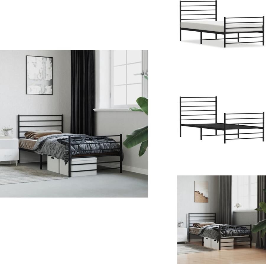 VidaXL Bedframe Bedframes Eenpersoonsbed Bed Bedframe met hoofd- en voeteneinde metaal zwart 90x190 cm