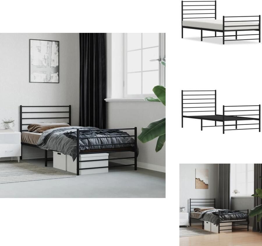 VidaXL Bedframe Bedframes Eenpersoonsbed Bed Bedframe met hoofd- en voeteneinde metaal zwart 90x200 cm
