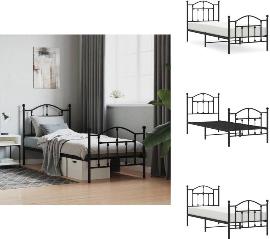 VidaXL Bedframe Bedframes Eenpersoonsbed Bed Bedframe met hoofd- en voeteneinde metaal zwart 90x200 cm