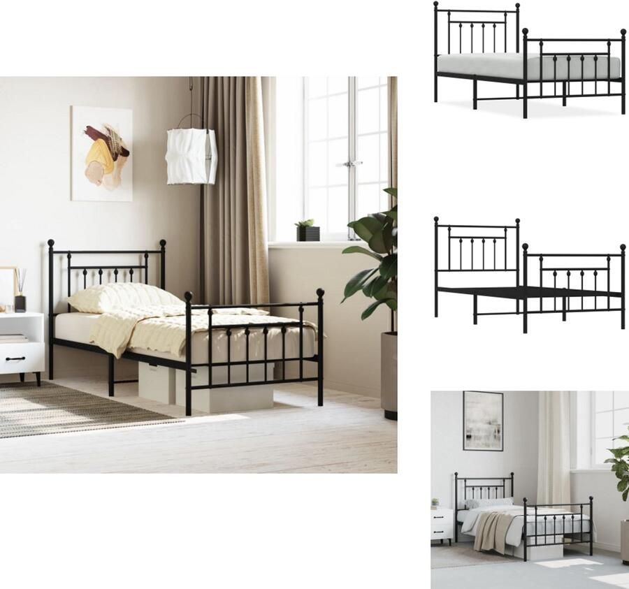 VidaXL Bedframe Bedframes Eenpersoonsbed Bed Bedframe met hoofd- en voeteneinde metaal zwart 90x200 cm