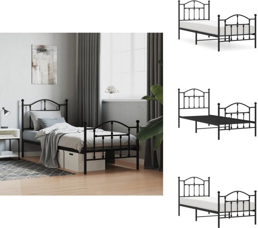 VidaXL Bedframe Bedframes Eenpersoonsbed Bed Bedframe met hoofd- en voeteneinde metaal zwart 90x190 cm