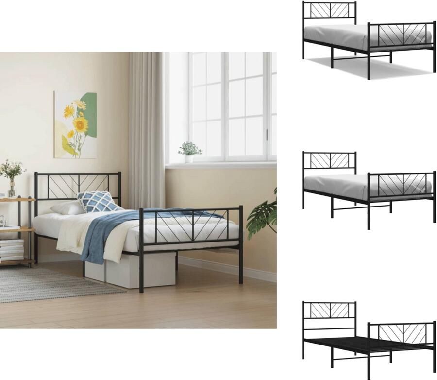 VidaXL Bedframe Bedframes Eenpersoonsbed Bed Bedframe met hoofd- en voeteneinde metaal zwart 90x200 cm