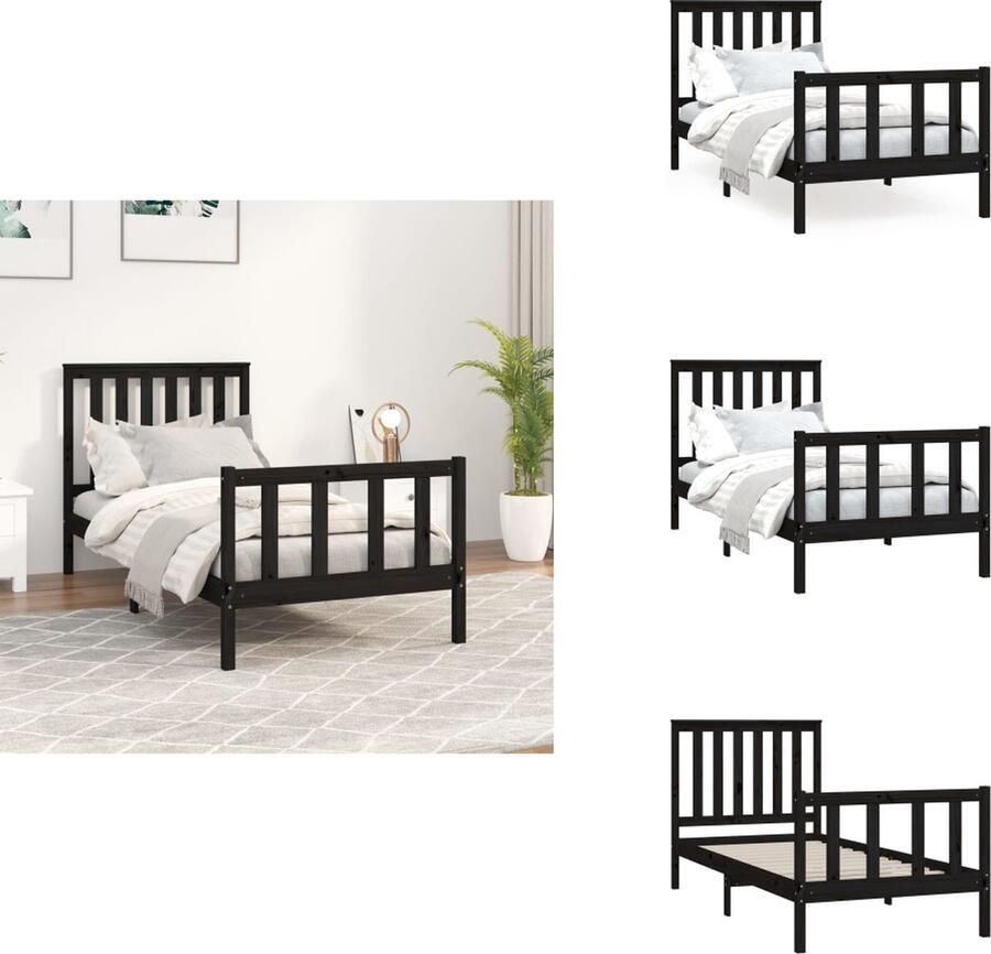 VidaXL Bedframe Bedframes Eenpersoonsbed Bed Bedframe met hoofdbord massief grenenhout zwart 90x200 cm