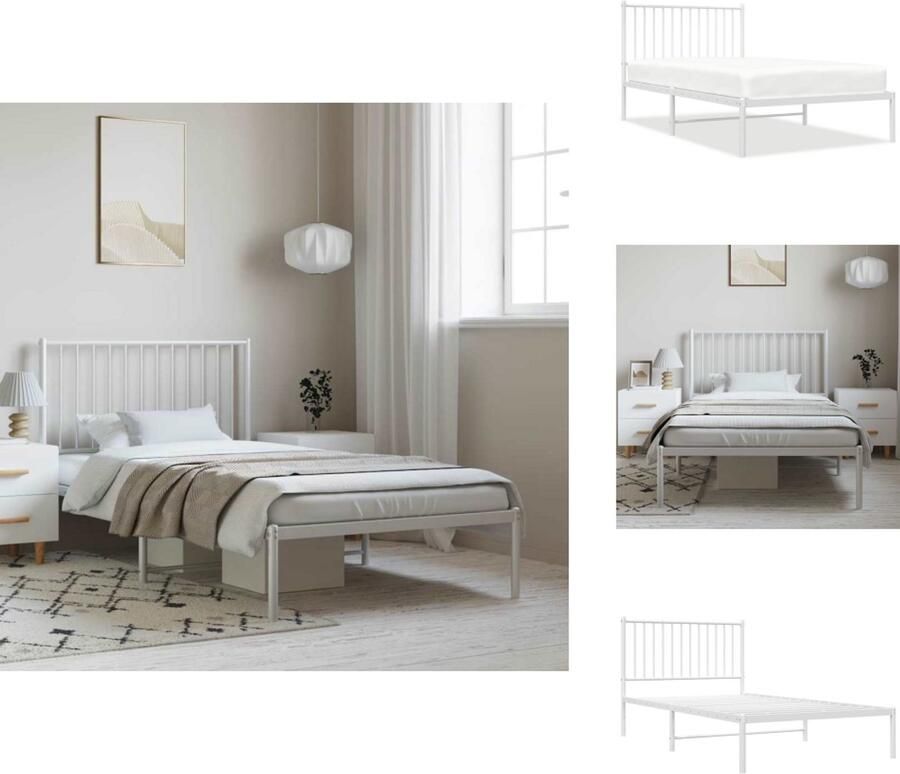 VidaXL Klassiek Bedframe Metalen Constructie Metalen Latten Extra Opbergruimte Comfortabele Ondersteuning Wit 196 x 104.5 x 90.5 cm Geschikt voor 100 x 190 cm Matras Bed
