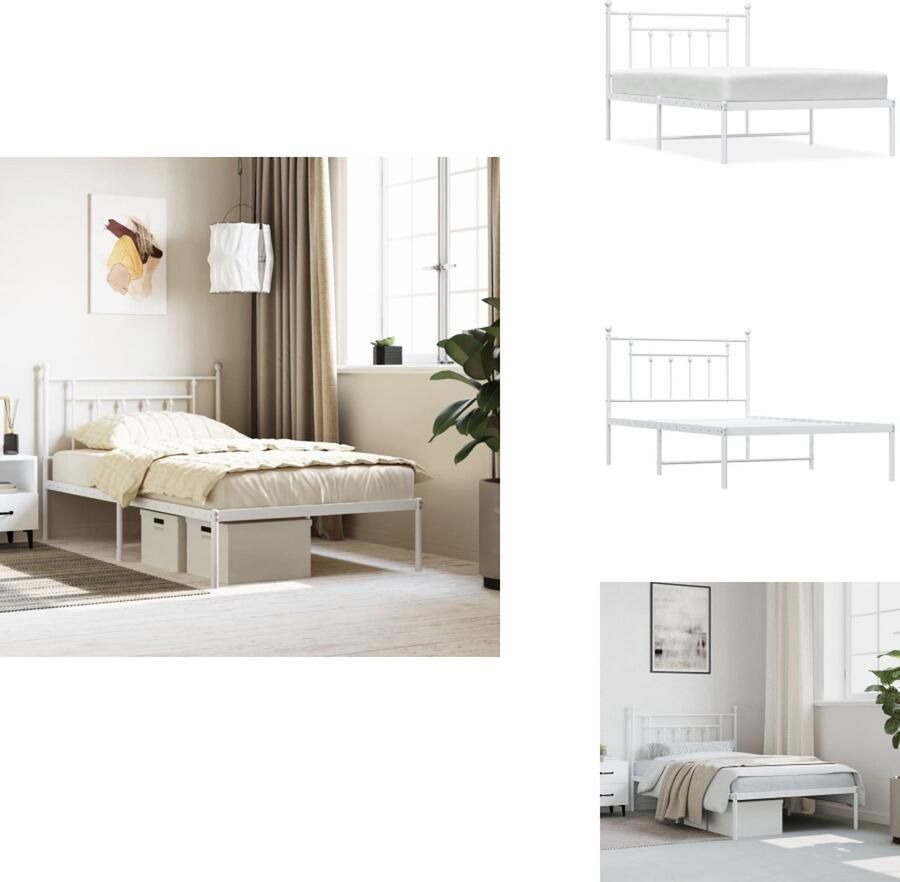 VidaXL Robuust Bedframe Klassiek Bedframes Afmetingen- 207 x 105 x 100 cm Kleur- Wit Materiaal- Staal Bed - Foto 2