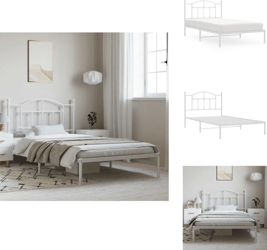 VidaXL Bedframe Bedframes Eenpersoonsbed Bed Bedframe met hoofdbord metaal wit 100x200 cm