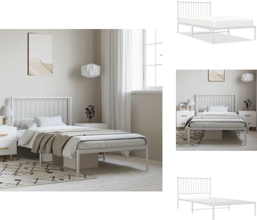 VidaXL Robuust Bedframe Klassiek Bedframes Afmetingen- 207 x 105 x 100 cm Kleur- Wit Materiaal- Staal Bed - Foto 6