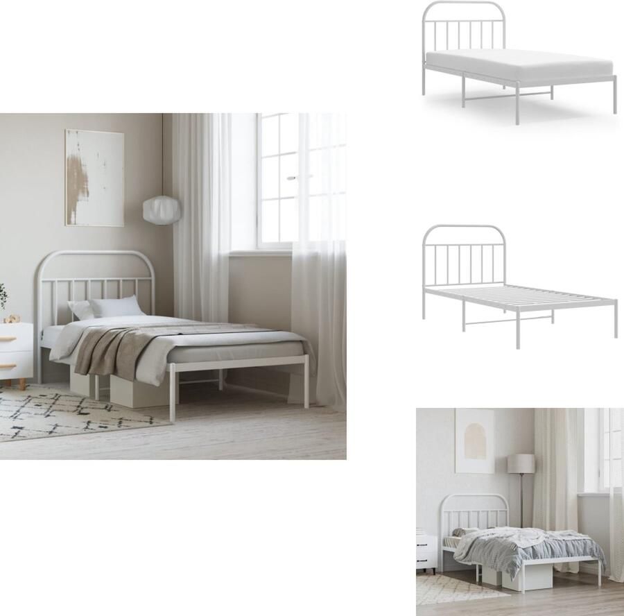 VidaXL Klassiek Bedframe Metalen Constructie Metalen Latten Extra Opbergruimte Comfortabele Ondersteuning Wit 207x112x100 cm Bed - Foto 2