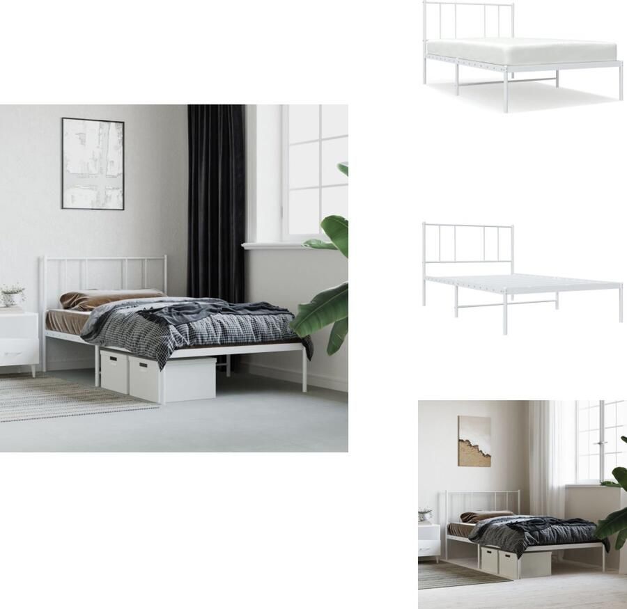 VidaXL Klassiek Bedframe Metalen Constructie Metalen Latten Extra Opbergruimte Comfortabele Ondersteuning Wit 207x112x100 cm Bed - Foto 3