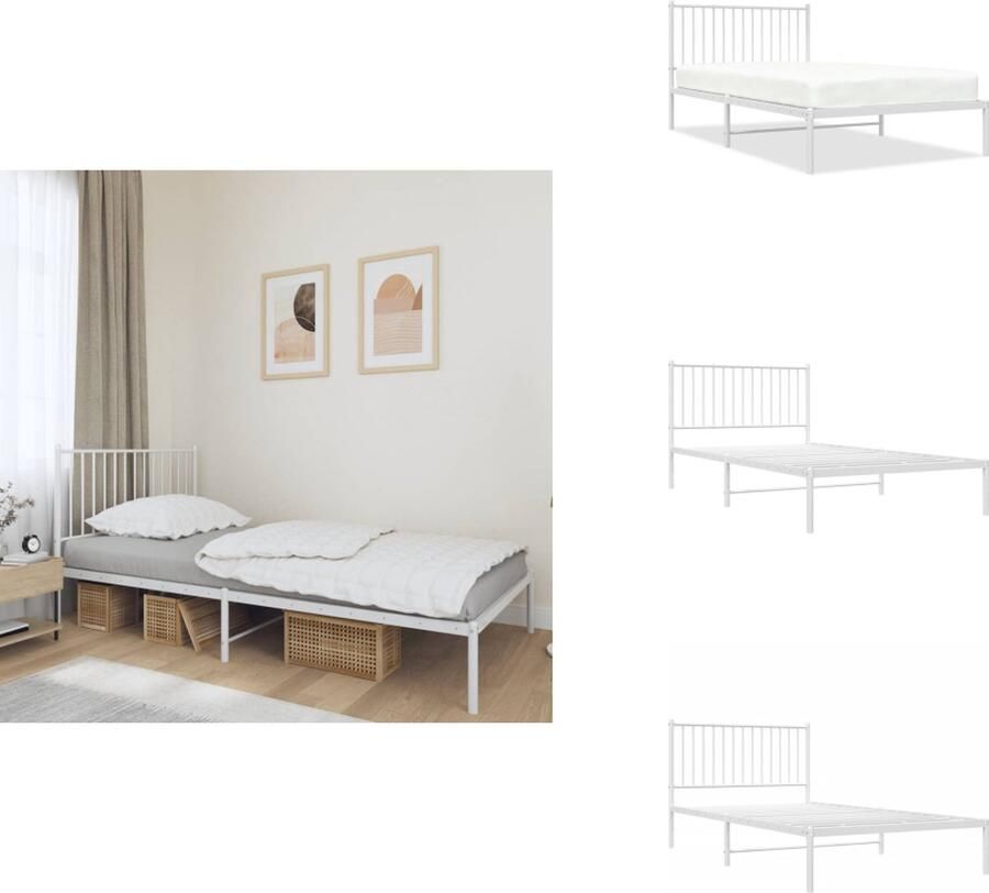 VidaXL Klassiek Bedframe Metalen Constructie Metalen Latten Extra Opbergruimte Comfortabele Ondersteuning Wit 207x112x100 cm Bed - Foto 10