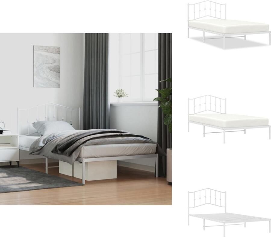VidaXL Klassiek Bedframe Metalen Constructie Metalen Latten Extra Opbergruimte Comfortabele Ondersteuning Wit 207x112x100 cm Bed - Foto 12