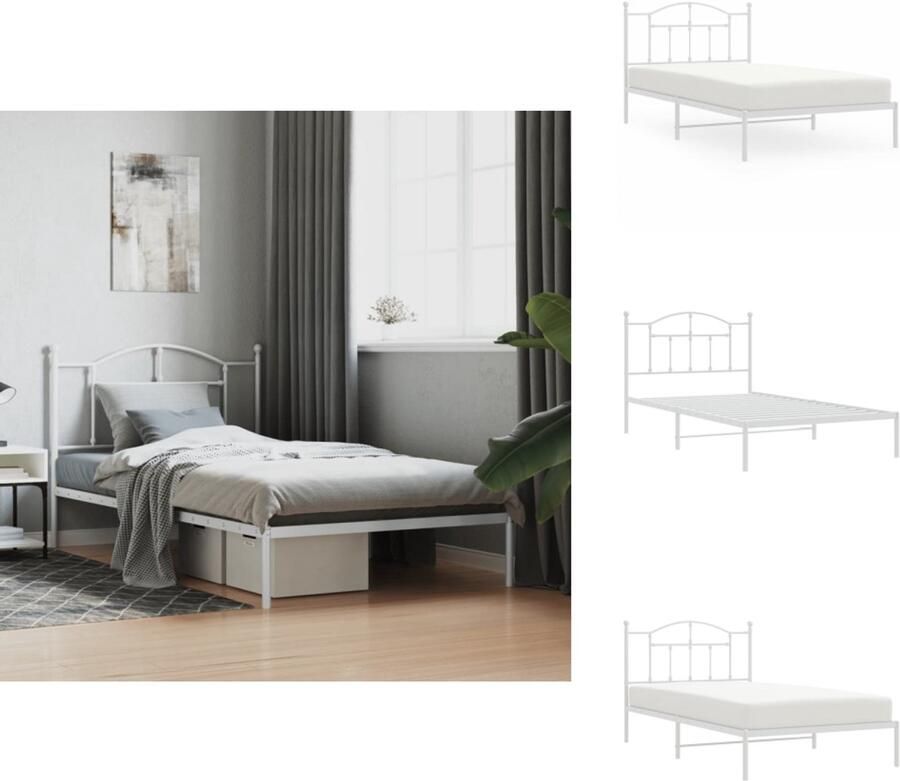 VidaXL Klassiek Bedframe Metalen Constructie Metalen Latten Extra Opbergruimte Comfortabele Ondersteuning Wit 207x112x100 cm Bed - Foto 14