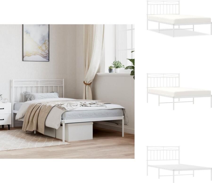 VidaXL Bedframe Bedframes Eenpersoonsbed Bed Bedframe met hoofdbord metaal wit 107x203 cm