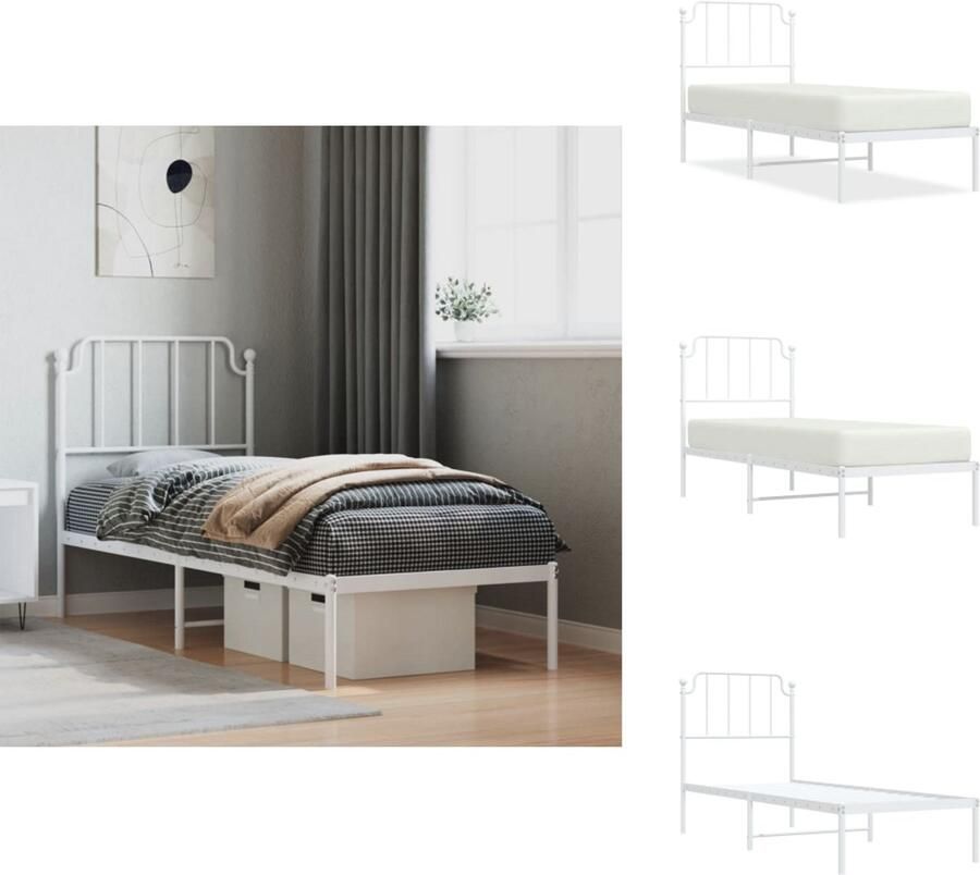 VidaXL Klassiek Bedframe Robuust Metalen Constructie Metalen Latten en Poten Extra Opbergruimte Comfortabele Ondersteuning Kleur- Wit Afmetingen- 207x85x97 cm Geschikte Matras- 80x200 cm Montage vereist Bed - Foto 4