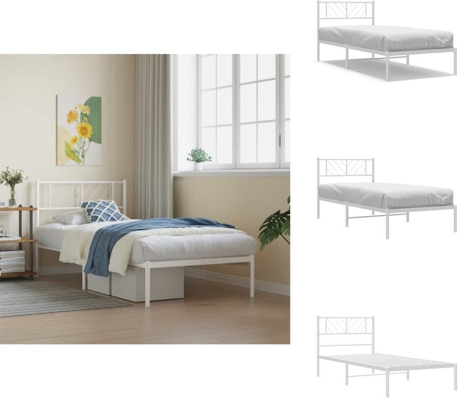 VidaXL Klassiek Bedframe Robuust Metalen Constructie Metalen Latten en Poten Extra Opbergruimte Comfortabele Ondersteuning Kleur- Wit Afmetingen- 207x85x97 cm Geschikte Matras- 80x200 cm Montage vereist Bed - Foto 7