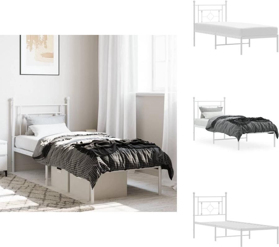 VidaXL Klassiek Bedframe Robuust Metalen Constructie Metalen Latten en Poten Extra Opbergruimte Comfortabele Ondersteuning Kleur- Wit Afmetingen- 207x85x97 cm Geschikte Matras- 80x200 cm Montage vereist Bed - Foto 5