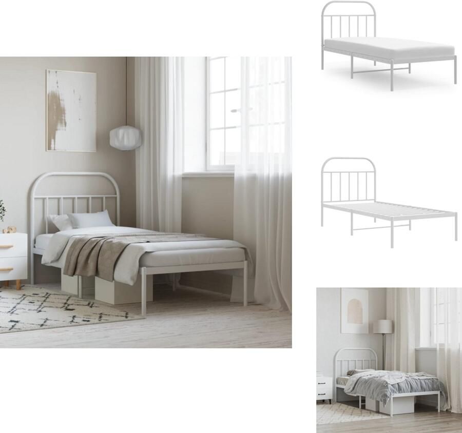 VidaXL Bedframe Bedframes Eenpersoonsbed Bed Bedframe met hoofdbord metaal wit 90x190 cm