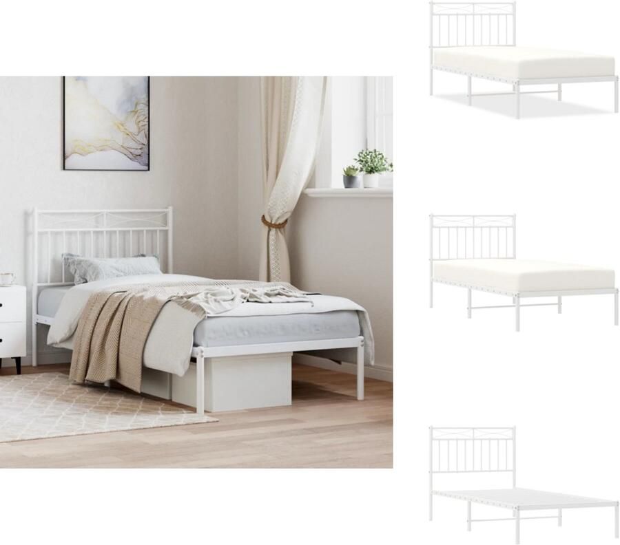 VidaXL Bedframe Bedframes Eenpersoonsbed Bed Bedframe met hoofdbord metaal wit 90x190 cm - Foto 7