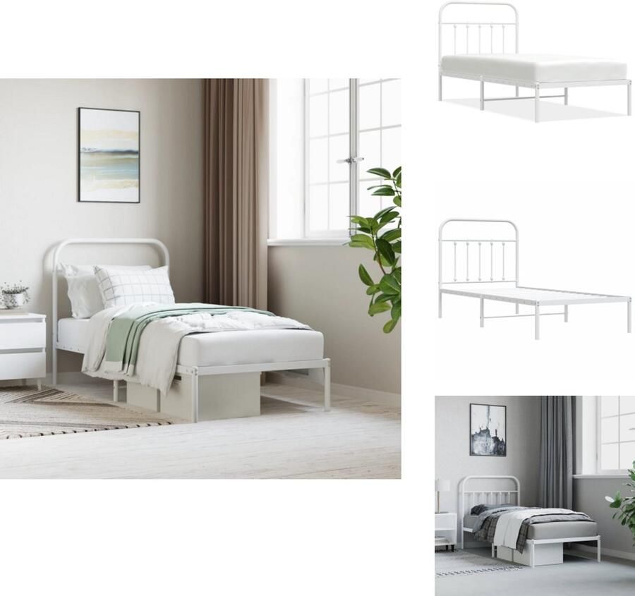 VidaXL Bedframe Bedframes Eenpersoonsbed Bed Bedframe met hoofdbord metaal wit 90x190 cm - Foto 3