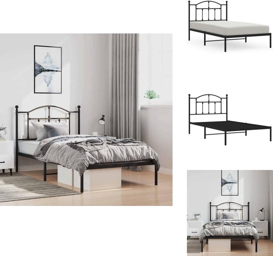 VidaXL Bedframe Bedframes Eenpersoonsbed Bed Bedframe met hoofdbord metaal zwart 100x190 cm