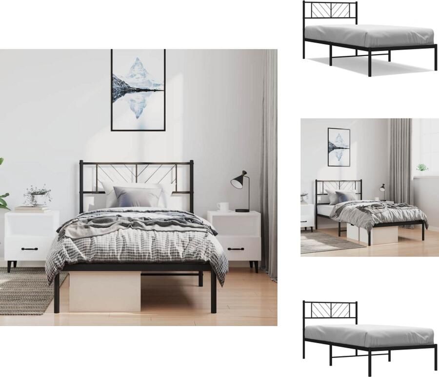 VidaXL Bedframe Bedframes Eenpersoonsbed Bed Bedframe met hoofdbord metaal zwart 100x190 cm