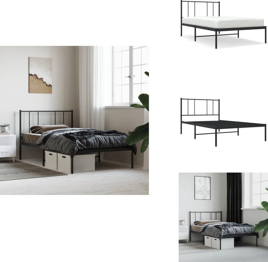 VidaXL Bedframe Bedframes Eenpersoonsbed Bed Bedframe met hoofdbord metaal zwart 100x200 cm