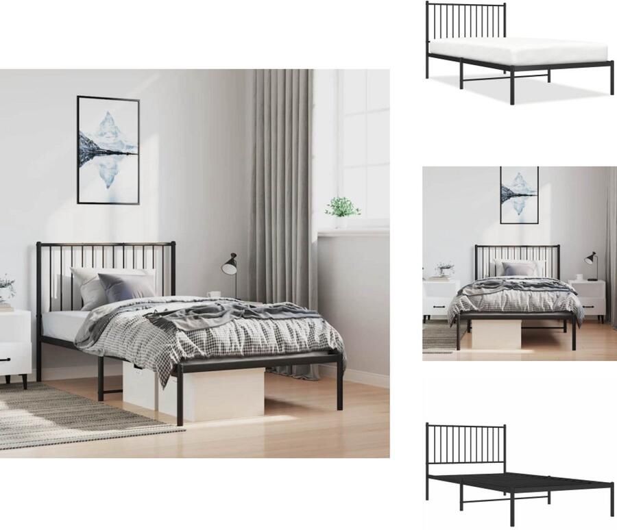 VidaXL Bedframe Bedframes Eenpersoonsbed Bed Bedframe met hoofdbord metaal zwart 100x200 cm - Foto 2