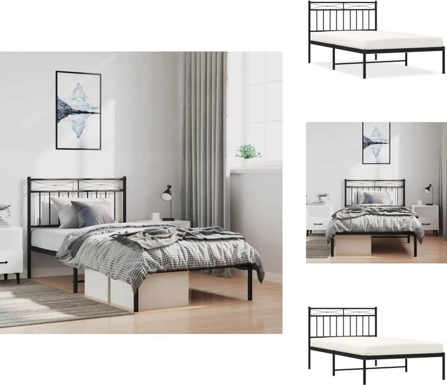 VidaXL Bedframe Bedframes Eenpersoonsbed Bed Bedframe met hoofdbord metaal zwart 100x200 cm