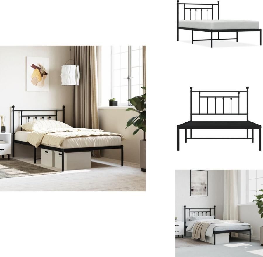 VidaXL Bedframe Klassiek Robuust Metalen Constructie Metalen Latten Extra Opbergruimte Comfortabele Ondersteuning Zwart 207 x 112 x 90 cm Geschikt voor 107 x 203 cm matrasfor Montage vereist Bed