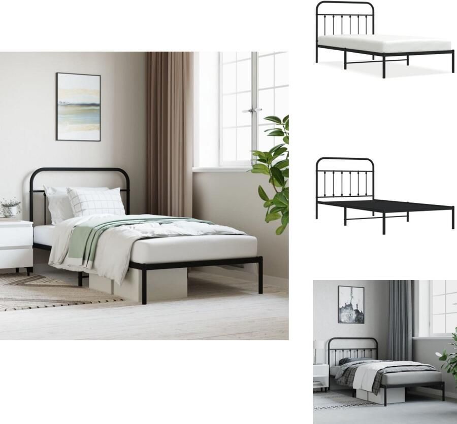 VidaXL Bedframe Bedframes Eenpersoonsbed Bed Bedframe met hoofdbord metaal zwart 107x203 cm