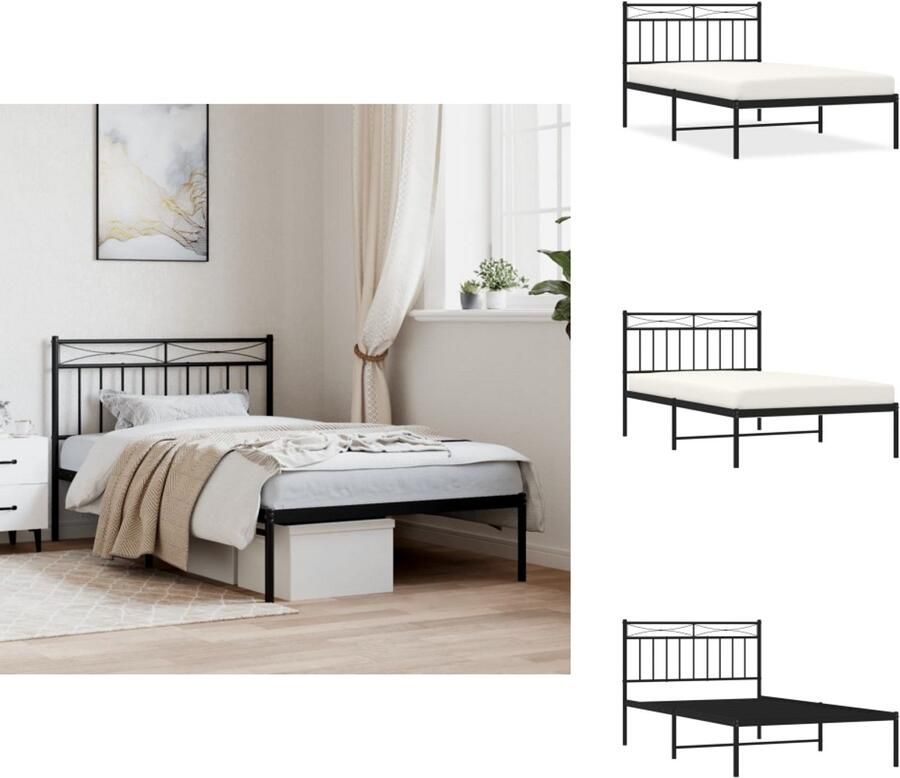 VidaXL Bedframe Bedframes Eenpersoonsbed Bed Bedframe met hoofdbord metaal zwart 107x203 cm