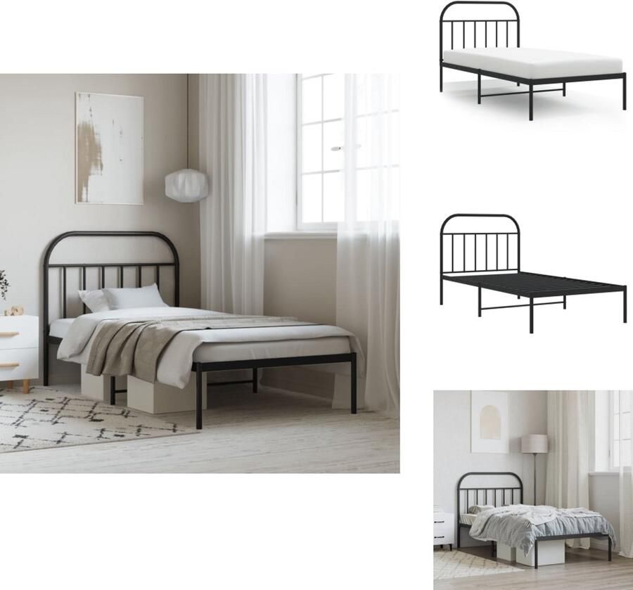 VidaXL Bedframe Klassiek Robuust Metalen Constructie Metalen Latten Extra Opbergruimte Comfortabele Ondersteuning Zwart 207 x 112 x 90 cm Geschikt voor 107 x 203 cm matrasfor Montage vereist Bed - Foto 4