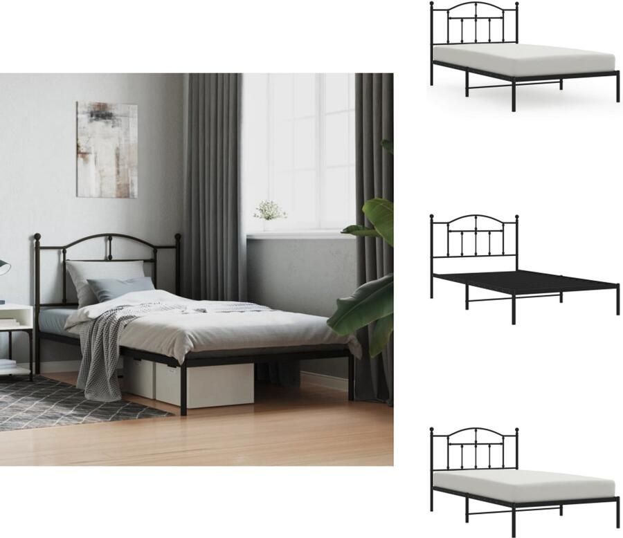 VidaXL Bedframe Bedframes Eenpersoonsbed Bed Bedframe met hoofdbord metaal zwart 107x203 cm