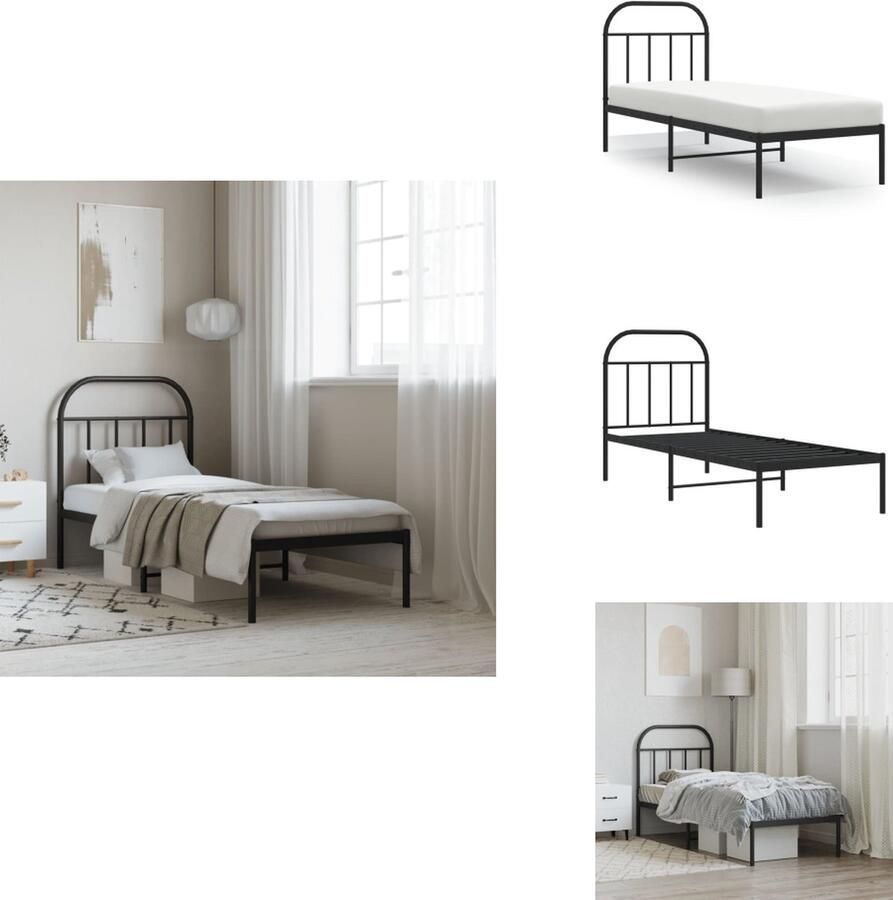 VidaXL Bedframe Klassiek Metalen constructie Metalen latten Extra opbergruimte Comfortabele ondersteuning Zwart 196 x 80 x 100 cm Bed