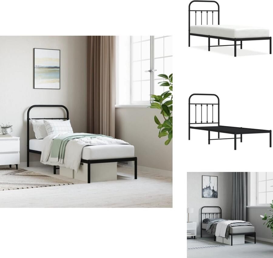 VidaXL Bedframe Bedframes Eenpersoonsbed Bed Bedframe met hoofdbord metaal zwart 75x190 cm