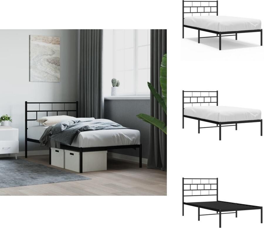 VidaXL Bedframe Bedframes Eenpersoonsbed Bed Bedframe met hoofdbord metaal zwart 90x190 cm - Foto 5