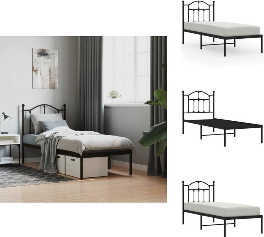 VidaXL Bedframe Bedframes Eenpersoonsbed Bed Bedframe met hoofdbord metaal zwart 75x190 cm
