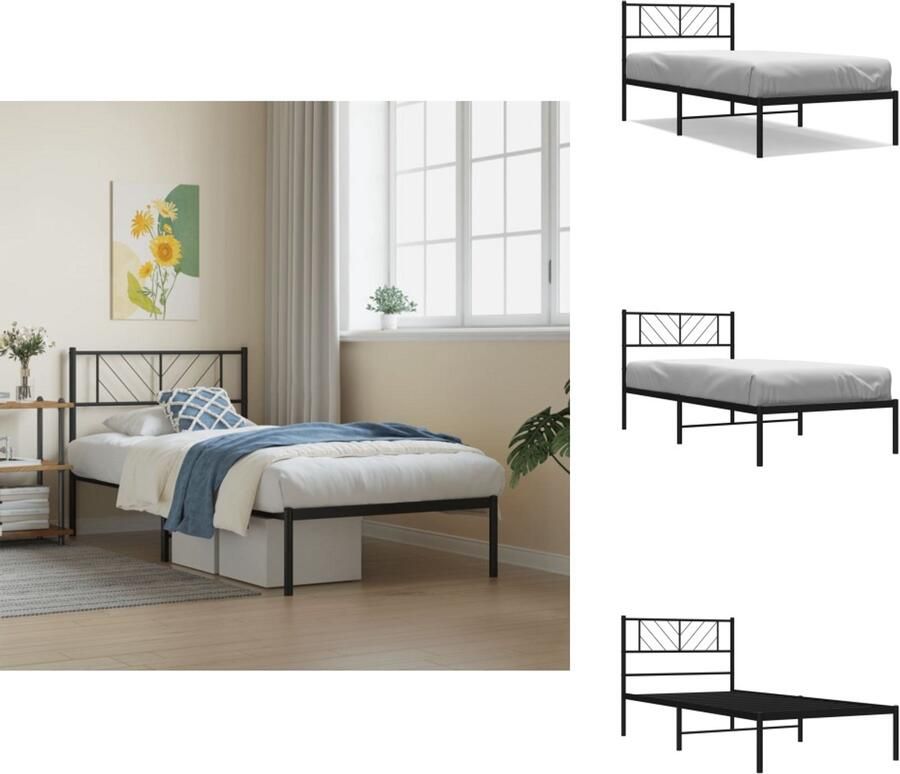 VidaXL Bedframe Bedframes Eenpersoonsbed Bed Bedframe met hoofdbord metaal zwart 75x190 cm