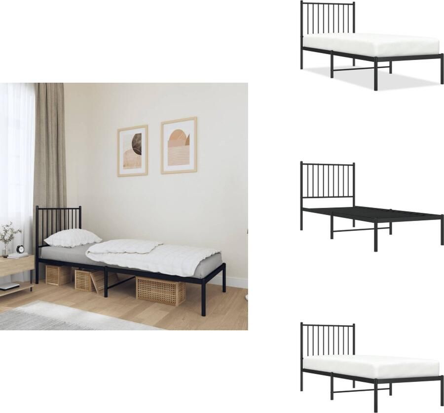 VidaXL Bedframe Bedframes Eenpersoonsbed Bed Bedframe met hoofd- en voeteneinde metaal zwart 80x200 cm