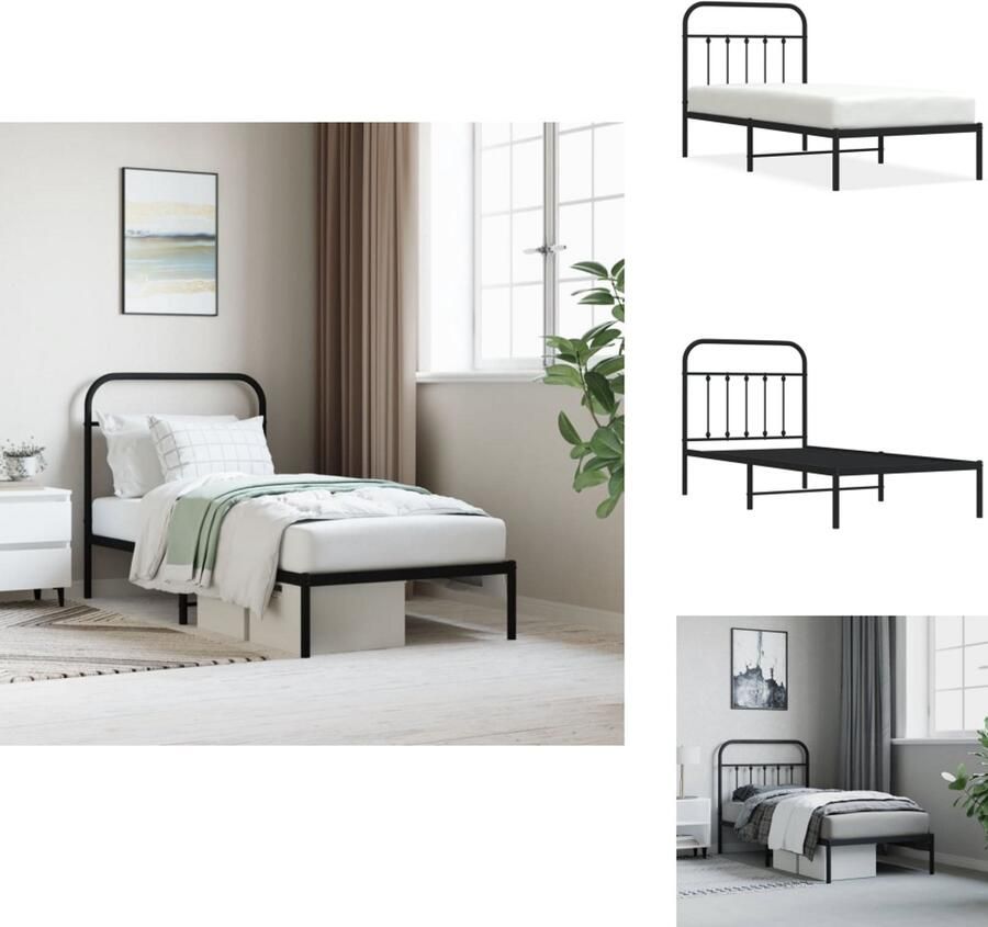 VidaXL Bedframe Bedframes Eenpersoonsbed Bed Bedframe met hoofdbord metaal zwart 80x200 cm