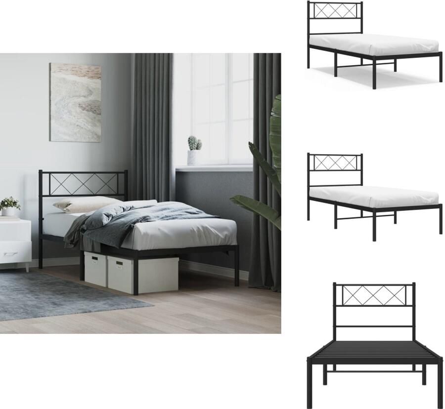 VidaXL Bedframe Bedframes Eenpersoonsbed Bed Bedframe met hoofdbord metaal zwart 80x200 cm