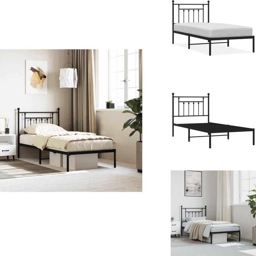 VidaXL Bedframe Klassiek Zwart Robuust Staal 207 x 85 x 90 cm Geen Matras Montage Vereist Bed