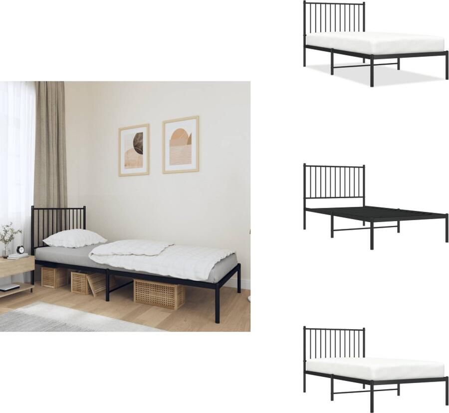 VidaXL Bedframe Bedframes Eenpersoonsbed Bed Bedframe met hoofdbord metaal zwart 90x190 cm - Foto 2