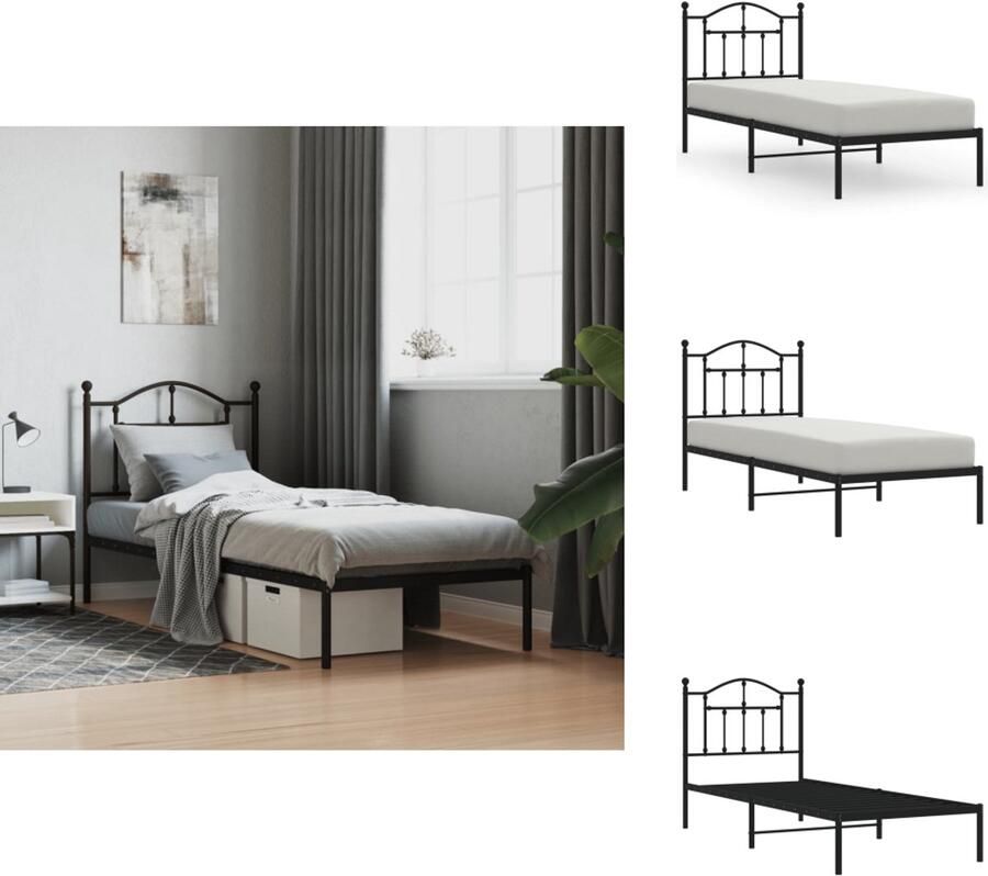 VidaXL Bedframe Bedframes Eenpersoonsbed Bed Bedframe met hoofdbord metaal zwart 90x190 cm - Foto 4