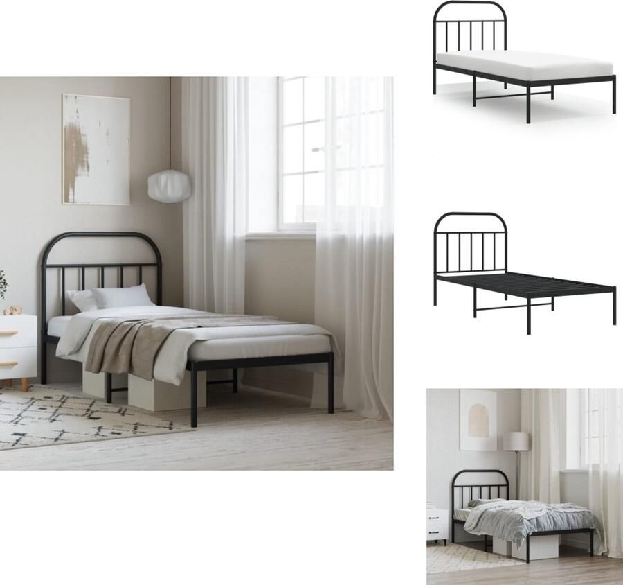 VidaXL Bedframe Bedframes Eenpersoonsbed Bed Bedframe met hoofdbord metaal zwart 90x190 cm