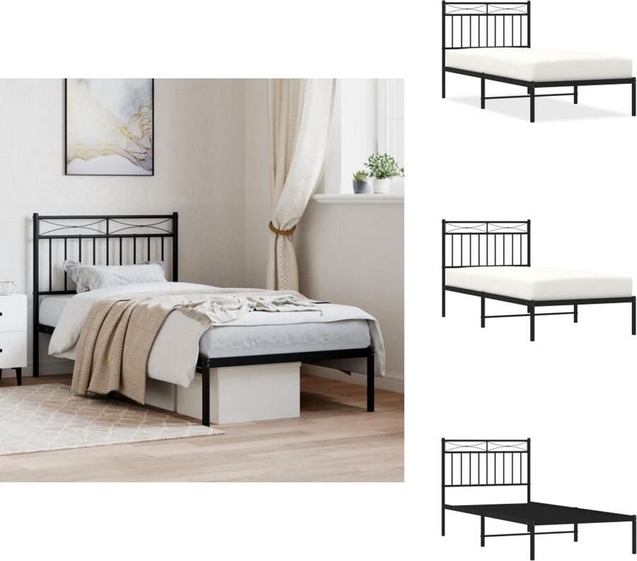 VidaXL Bedframe Bedframes Eenpersoonsbed Bed Bedframe met hoofdbord metaal zwart 90x190 cm
