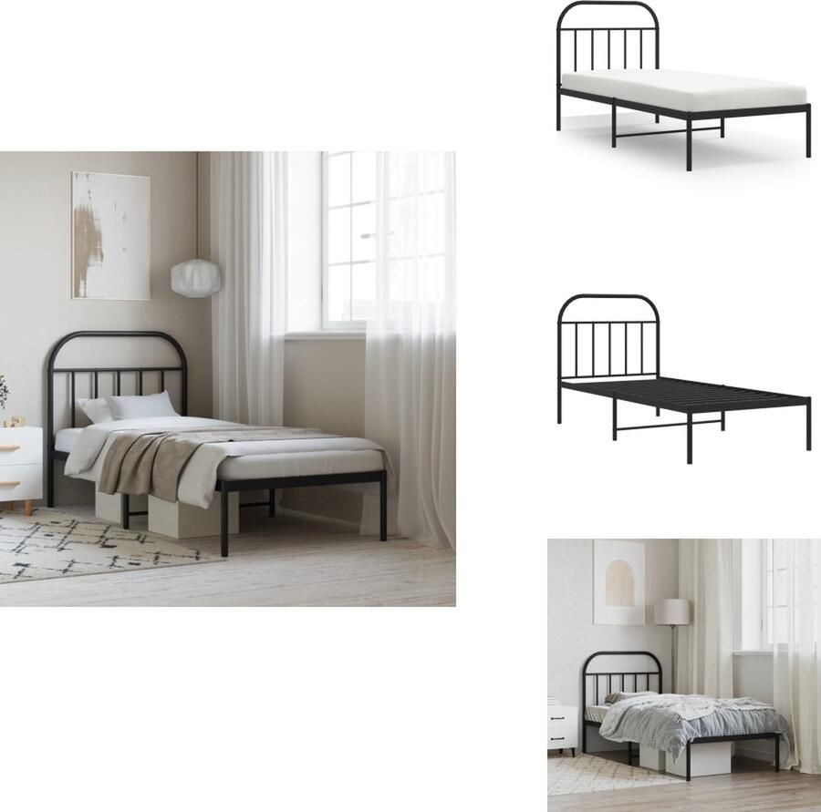 VidaXL Bedframe Klassiek Metalen Constructie Metalen Latten Extra Opbergruimte Comfortabele Ondersteuning Zwart 207x95x100 cm Geschikt voor 90x200 cm Matras Montage Vereist Bed