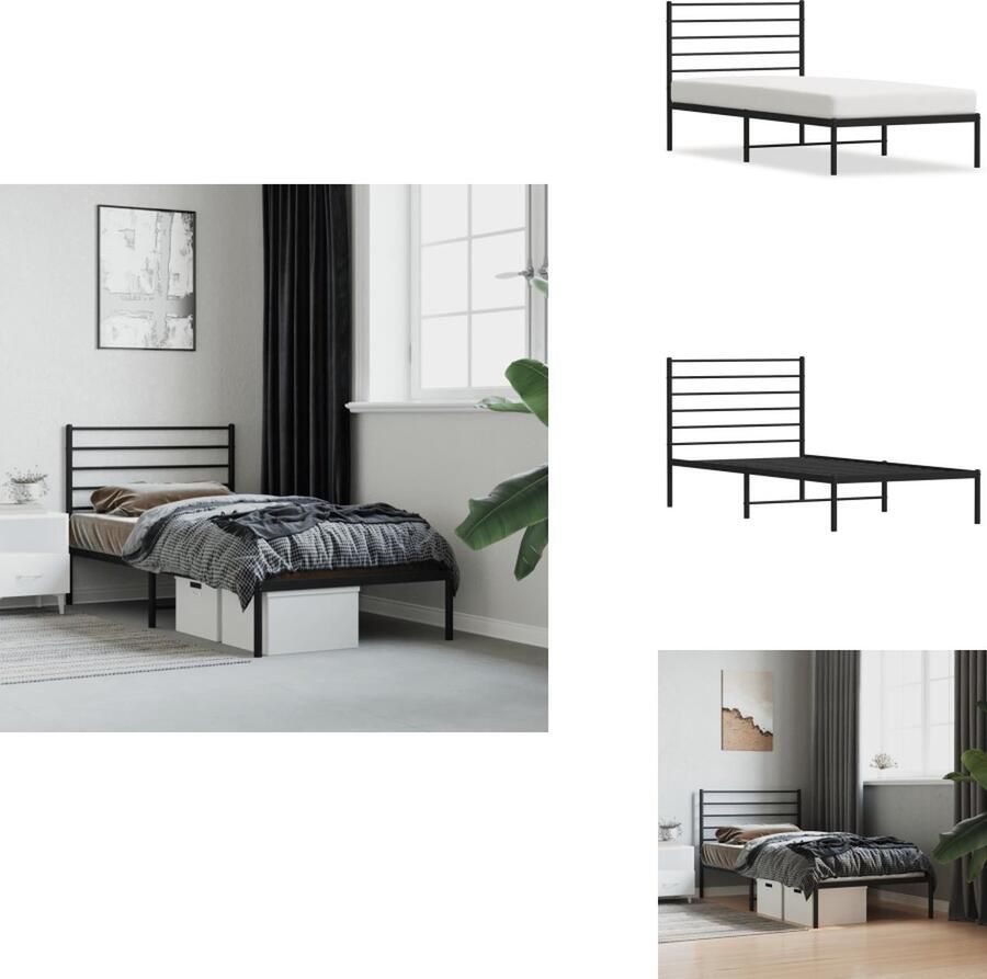 VidaXL Bedframe Bedframes Eenpersoonsbed Bed Bedframe met hoofdbord metaal zwart 90x200 cm