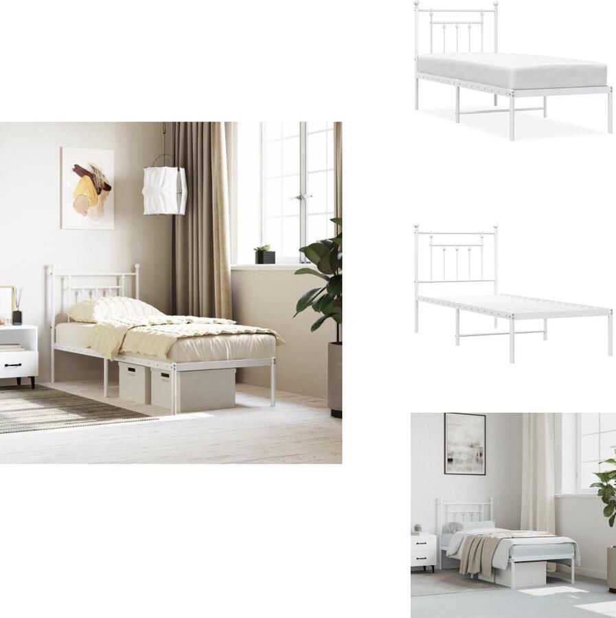 VidaXL Bedframe Klassiek Metalen Constructie Inclusief Opbergruimte Wit 196 x 79.5 x 90.5 cm Geschikt voor matras 75 x 190 cm Bed