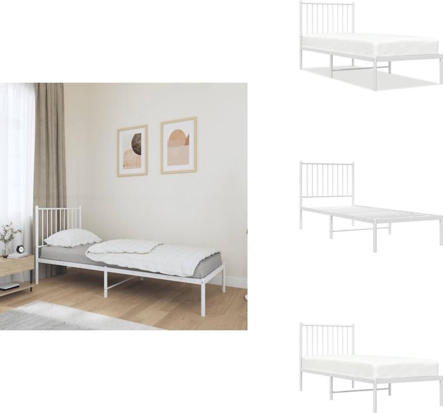 VidaXL Bedframe Klassiek Metalen Constructie Inclusief Opbergruimte Wit 196 x 79.5 x 90.5 cm Geschikt voor matras 75 x 190 cm Bed - Foto 2